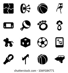 Solid Vector Icon Set - Puzzle Vector, Solution, Ball, Kite, Game Console, Beanbag, Wheel Horse, Cube Toy, Soccer, Windmill, Basketball, Water Gun