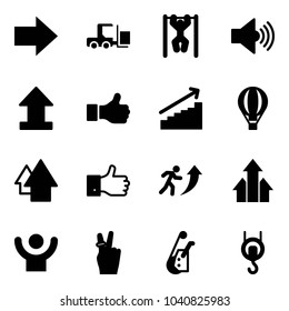 Solid Vector Icon Set - Right Arrow Vector, Fork Loader, Pull Ups, Volume Max, Uplooad, Like, Growth, Air Balloon, Up, Finger, Career, Arrows, Success, Victory, Winch