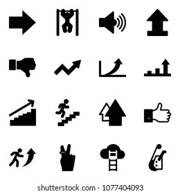 Solid Vector Icon Set - Right Arrow Vector, Pull Ups, Volume Max, Uplooad, Dislike, Growth, Career, Up, Finger, Victory, Cloud Ladder, Winch