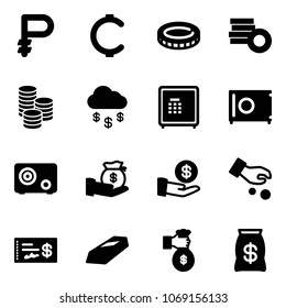 Solid vector icon set - ruble vector, cent, coin, money rain, safe, investment, check, gold, rich, bag