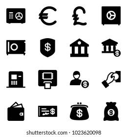 Solid vector icon set - safe vector, euro, pound, bank, account, atm, cash pay, wallet, check, purse, money bag