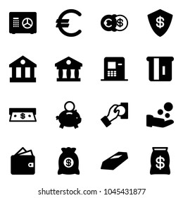 Solid vector icon set - safe vector, euro, dollar, bank, atm, cash, piggy, pay, wallet, money bag, gold
