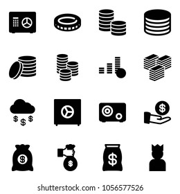 Solid vector icon set - safe vector, coin, big cash, money rain, investment, bag, rich, king