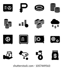 Solid vector icon set - safe vector, ruble, coin, big cash, money rain, investment, rich, bag