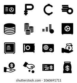 Solid vector icon set - safe vector, ruble, cent, coin, investment, check, money bag