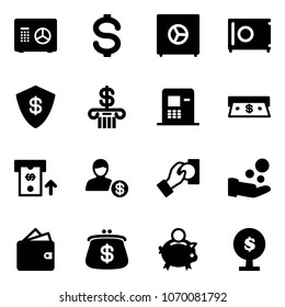 Solid vector icon set - safe vector, dollar, bank, atm, cash, account, pay, wallet, purse, piggy, money tree