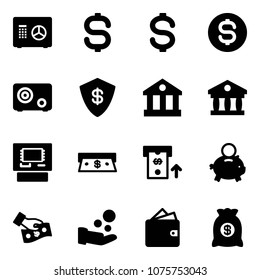 Solid vector icon set - safe vector, dollar sign, coin, bank, atm, cash, piggy, pay, wallet, money bag