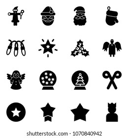 Solid vector icon set - santa claus vector, christmas glove, garland, star, holly, angel, snowball, tree, stick, medal, king