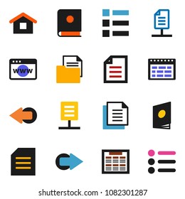 solid vector icon set - schedule vector, document, browser, arrow, network, home, catalog, menu
