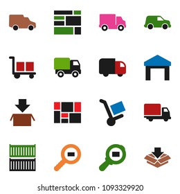 solid vector icon set - sea container vector, delivery, car, consolidated cargo, warehouse, search, trolley, package