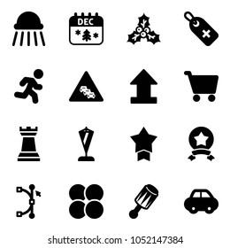 Solid vector icon set - shower vector, christmas calendar, holly, medical label, run, multi lane traffic road sign, uplooad, cart, chess tower, pennant, star medal, bezier, atom core, beanbag, car