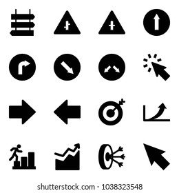 Solid Vector Icon Set - Sign Post Vector, Intersection Road, Only Forward, Right, Detour, Cursor, Arrow, Left, Target, Growth, Career, Solution