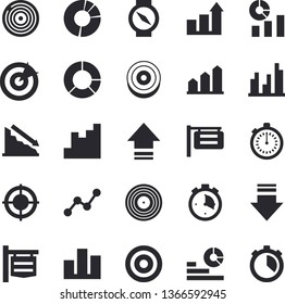 Solid vector icon set - signboard flat vector, crisis, chart, statistics, scatter, statistic, circle diagram, target, achievement, stopwatch, compass, download, upload