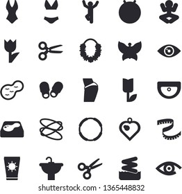 Solid vector icon set - sink flat vector, tulip, butterflies, pond, pool, centimeter, buttocks, fitball, swimsuit, yoga, gymnastics, hoop, sun protection cream fector, hawaiian wreath, aquapark, eye
