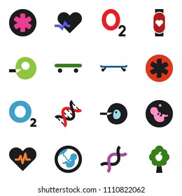 solid vector icon set - skateboard vector, heart monitor, oxygen, ambulance star, pulse, dna, pregnancy, insemination, fruit tree