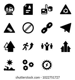 Solid Vector Icon Set - Snowball House Vector, Patient Card, Tonometer, Round Motion Road Sign, Multi Lane Traffic, No Limit, Link, Paper Fly, Arrow Up, Career, Team Leader, Arrows, Reading, Flower