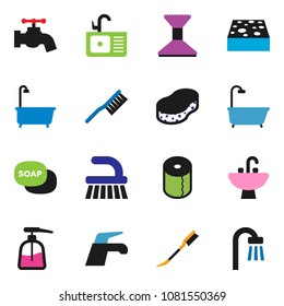 solid vector icon set - soap vector, water tap, fetlock, sponge, car, bath, liquid, toilet paper, sink