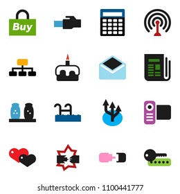 solid vector icon set - spices vector, cake, calculator, hierarchy, antenna, newspaper, video camera, heart, mail, disconnection, lan connector, route arrow, connection, pool, buy, password