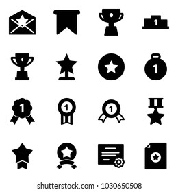 Solid vector icon set - star letter vector, flag, cup, pedestal, win, award, medal, gold, certificate