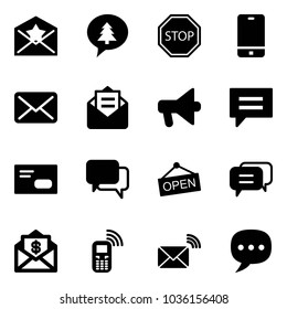 Solid vector icon set - star letter vector, merry christmas message, stop road sign, phone, mail, opened, loudspeaker, chat, envelope, dialog, open, dollar, mobile, wireless