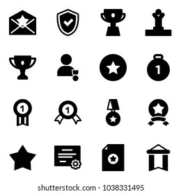 Solid vector icon set - star letter vector, shield check, cup, winner, gold, medal, certificate, pennant