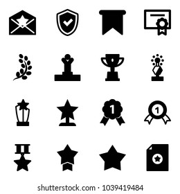 Solid vector icon set - star letter vector, shield check, flag, certificate, golden branch, winner, win cup, award, gold medal