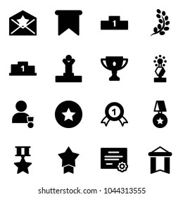 Solid vector icon set - star letter vector, flag, pedestal, golden branch, winner, gold cup, award, medal, certificate, pennant