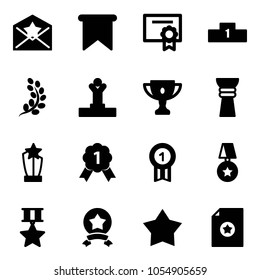 Solid vector icon set - star letter vector, flag, certificate, pedestal, golden branch, winner, gold cup, award, medal