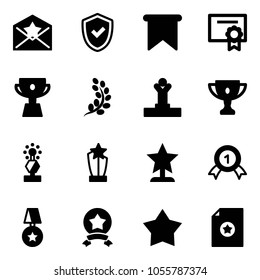 Solid vector icon set - star letter vector, shield check, flag, certificate, cup, golden branch, winner, gold, award, medal