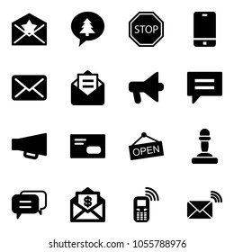 Solid vector icon set - star letter vector, merry christmas message, stop road sign, phone, mail, opened, loudspeaker, chat, envelope, open, pawn, dialog, dollar, mobile, wireless