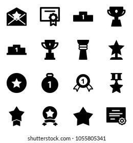 Solid vector icon set - star letter vector, certificate, pedestal, cup, win, award, medal, gold