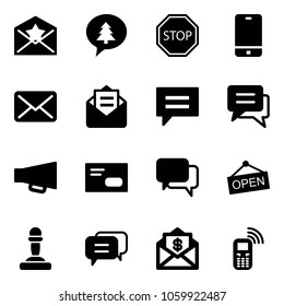 Solid vector icon set - star letter vector, merry christmas message, stop road sign, phone, mail, opened, chat, loudspeaker, envelope, dialog, open, pawn, dollar, mobile