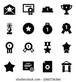 Solid vector icon set - star letter vector, certificate, pedestal, gold cup, award, medal, pennant