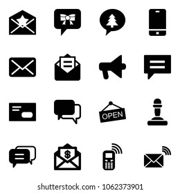 Solid vector icon set - star letter vector, bow message, merry christmas, phone, mail, opened, loudspeaker, chat, envelope, dialog, open, pawn, dollar, mobile, wireless