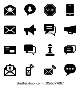 Solid vector icon set - star letter vector, merry christmas message, stop road sign, phone, mail, loudspeaker, chat, envelope, dialog, pawn, dollar, mobile, wireless