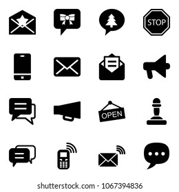 Solid vector icon set - star letter vector, bow message, merry christmas, stop road sign, phone, mail, opened, loudspeaker, chat, open, pawn, dialog, mobile, wireless