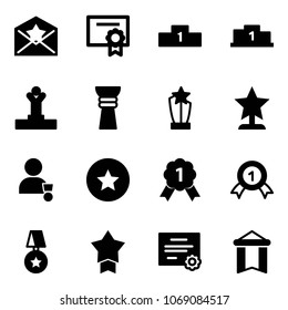 Solid vector icon set - star letter vector, certificate, pedestal, winner, award, medal, gold, pennant