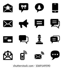 Solid vector icon set - star letter vector, bow message, merry christmas, phone, mail, loudspeaker, chat, envelope, dialog, pawn, dollar, mobile, wireless
