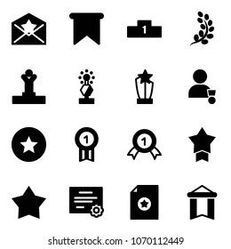 Solid vector icon set - star letter vector, flag, pedestal, golden branch, winner, award, medal, gold, certificate, pennant