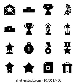 Solid vector icon set - star letter vector, pedestal, cup, golden branch, win, award, gold medal, certificate, pennant