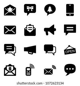 Solid vector icon set - star letter vector, bow message, merry christmas, phone, mail, opened, loudspeaker, chat, dialog, open, dollar, mobile, wireless