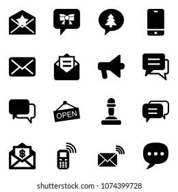 Solid vector icon set - star letter vector, bow message, merry christmas, phone, mail, opened, loudspeaker, chat, dialog, open, pawn, dollar, mobile, wireless
