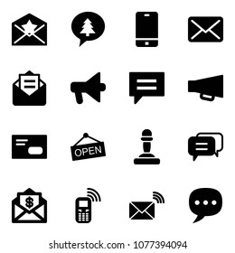 Solid vector icon set - star letter vector, merry christmas message, phone, mail, opened, loudspeaker, chat, envelope, open, pawn, dialog, dollar, mobile, wireless