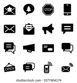 Solid vector icon set - star letter vector, merry christmas message, stop road sign, phone, mail, opened, loudspeaker, chat, envelope, dialog, open, mobile, wireless