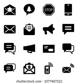 Solid vector icon set - star letter vector, merry christmas message, stop road sign, phone, mail, opened, loudspeaker, chat, envelope, dialog, dollar, mobile, wireless