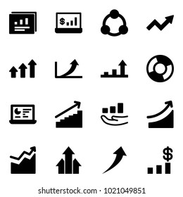 Solid vector icon set - statistics report vector, account, social, growth arrow, arrows up, circle chart, monitor, rise, dollar