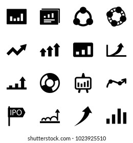 Solid vector icon set - statistics vector, report, social, friends, growth arrow, arrows up, circle chart, presentation, point, ipo