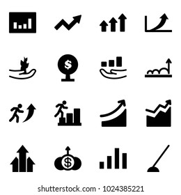 Solid vector icon set - statistics vector, growth arrow, arrows up, hand sproute, money tree, career, rise, dollar, chart, hoe