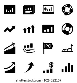 Solid vector icon set - statistics vector, report, account, friends, growth arrow, arrows up, circle chart, ipo, rise, dollar