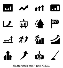 Solid vector icon set - statistics vector, growth arrow, arrows up, presentation chart, ipo, career, rise, dollar, hoe